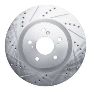 Acura TLX Brake Rotor (1) - Front Left - R1 Concepts - Drilled & Slotted - Silver - `21-`25
